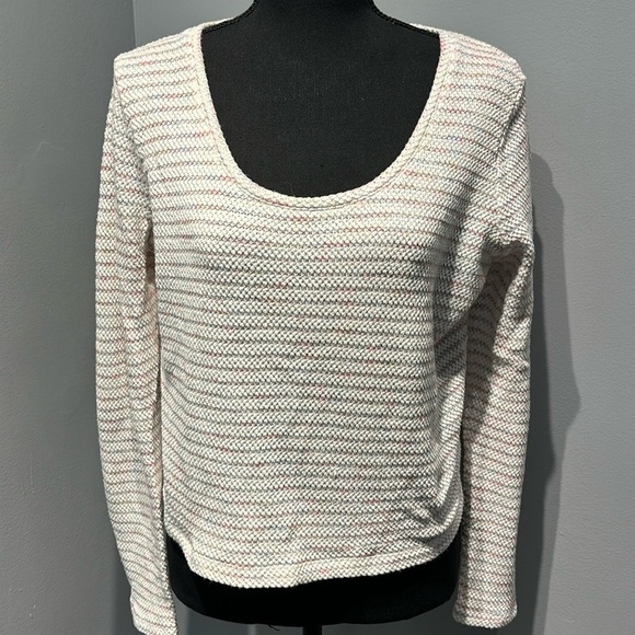 Madewell Sweaters - Madewell White striped cotton blend‎ knit  crop sweater women’s SzL Beachy